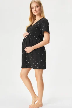 Bawełniana ciążowa koszulka nocna Dots krótka