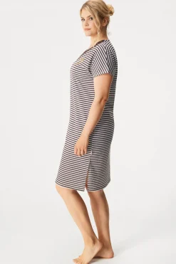 Bawełniana koszula nocna Flora Stripe plus size krótka
