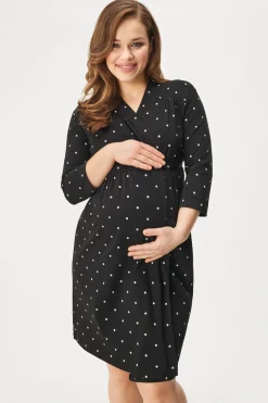 Bawełniany szlafrok ciążowy Dots krótki