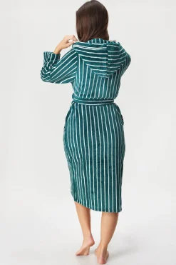 Ciepły szlafrok Moreno Stripe długi z kapturem