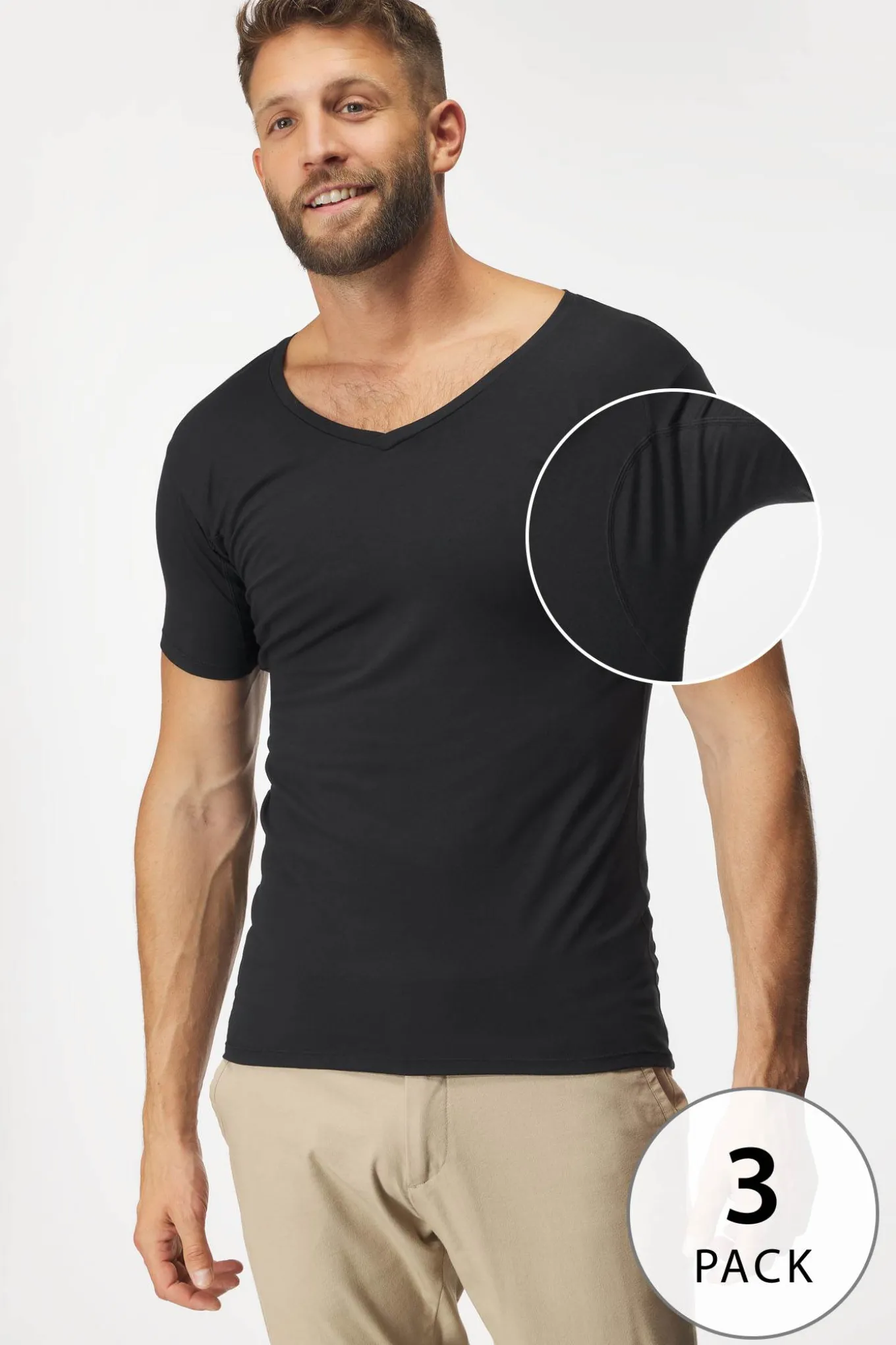 3PACK Niewidoczny T-shirt pod koszulę MEN-A z panelami przeciwpotnymi