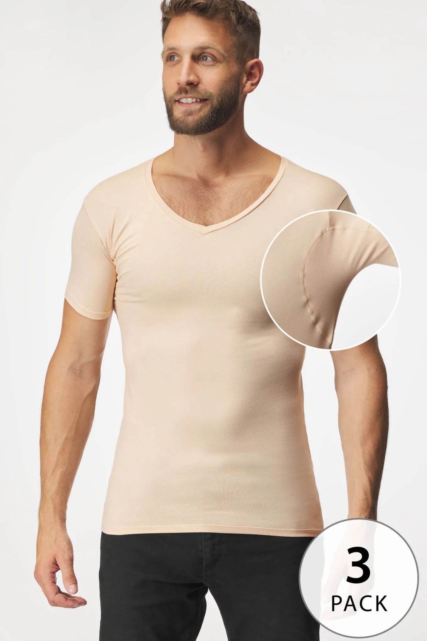 3PACK Niewidoczny T-shirt pod koszulę MEN-A z panelami przeciwpotnymi
